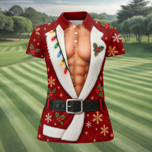 Red Muscle Santa Robe Christmas Golf Shirt, Golf Gifts For Women, Womens Golf Tops