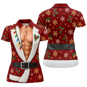Red Muscle Santa Robe Christmas Golf Shirt, Golf Gifts For Women, Womens Golf Tops