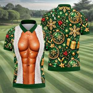 Green Muscle Santa Christmas Golf Shirt, Funny Mens Golf Shirts, Golf Gifts For Men