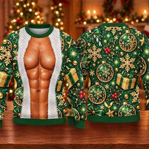 Green Muscle Santa Ugly Christmas Sweater, Christmas Gifts, Funny Christmas Outfit