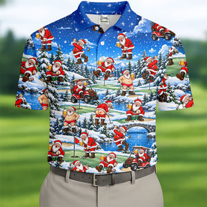 Snowy Santa Golf Pattern Christmas Golf Shirt, Funny Mens Golf Shirts, Mens Golf Polo