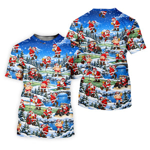 Snowy Santa Golf Pattern Christmas Golf Shirt, Funny Mens Golf Shirts, Mens Golf Polo