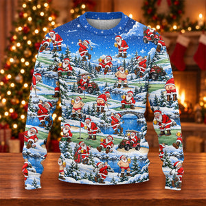 Snowy Santa Golf Pattern Ugly Christmas Sweater, Christmas Golf Gift, Funny Xmas Gift
