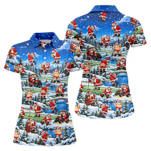 Snowy Santa Golf Pattern Christmas Golf Shirt, Womens Golf Shirts, Ladies Golf Shirts