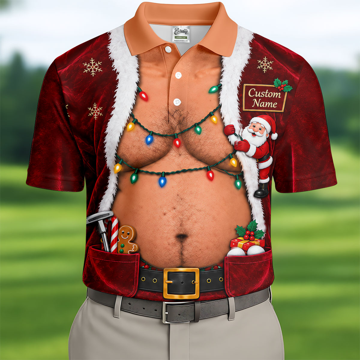 Custom Name Santa Suit Belly Christmas Golf Shirt, Mens Golf Polo, Mens Golf Shirts