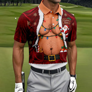 Custom Name Santa Suit Belly Christmas Golf Shirt, Mens Golf Polo, Mens Golf Shirts