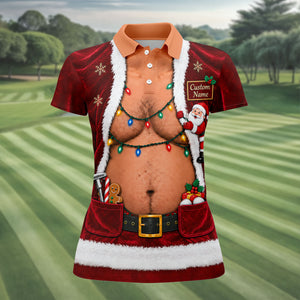 Custom Name Santa Suit Christmas Golf Shirt, Golf Gifts For Women, Ladies Golf Tops