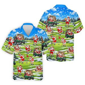 Santa Golf Course Pattern Christmas Golf Shirt, Golf Gifts For Men, Golf Polo For Men