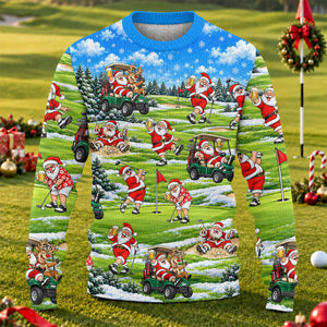 Santa Golf Course Pattern Ugly Christmas Sweater, Funny Xmas Gift, Ugly Sweater Party