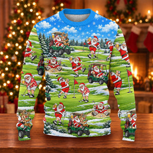 Santa Golf Course Pattern Ugly Christmas Sweater, Funny Xmas Gift, Ugly Sweater Party