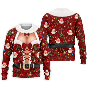 Santa Print Lace Up Corset Christmas Golf Shirt, Golf Gifts For Men, Mens Golf Polo