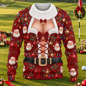 Santa Lace Up Corset Ugly Christmas Sweater, Christmas Golf Gift, Golf Lover Gifts