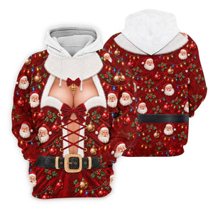 Santa Print Lace Up Corset Christmas Golf Shirt, Ladies Golf Tops, Womens Golf Tops