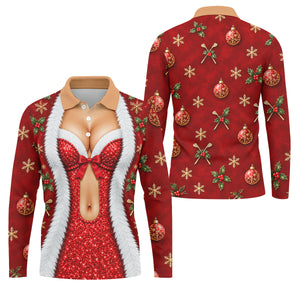 Red Sequin Fur Corset Christmas Golf Shirt, Golf Shirts For Men, Mens Golf Shirts