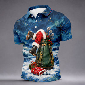 Blue Santa Diving Golf Bag Christmas Golf Shirt, Mens Golf Apparel, Mens Golf Shirts