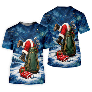 Blue Santa Golf Bag Christmas Golf Shirt, Golf Shirts For Women, Ladies Golf Shirts