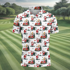 Santa Golf Cart Pattern Christmas Golf Shirt, Golf Polo For Men, Golf Shirts For Men