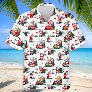 Santa Golf Cart Pattern Christmas Golf Shirt, Golf Polo For Men, Golf Shirts For Men