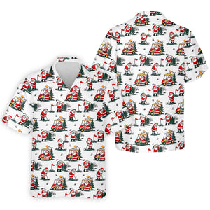 Santa Golf Cart Pattern Christmas Golf Shirt, Golf Polo For Men, Golf Shirts For Men