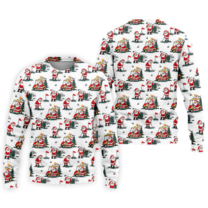Santa Golf Cart Pattern Christmas Golf Shirt, Golf Polo For Men, Golf Shirts For Men