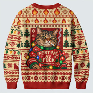 Red Festive As F*ck Cat Ugly Christmas Sweater, Ugly Sweater Party, Golf Lover Gifts
