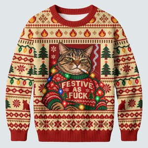 Red Festive As F*ck Cat Ugly Christmas Sweater, Ugly Sweater Party, Golf Lover Gifts