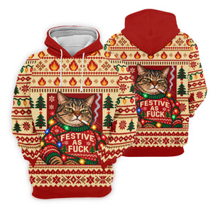 Red Festive As F*ck Cat Christmas Golf Shirt, Womens Golf Apparel, Womens Golf Shirts