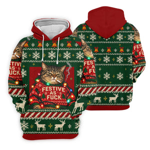 Green Festive As F*ck Cat Christmas Golf Shirt, Mens Golf Shirts, Mens Golf Apparel