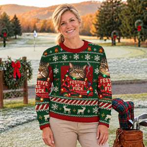 Green Festive As F*ck Cat Ugly Christmas Sweater, Ugly Sweater Party, Christmas Gifts