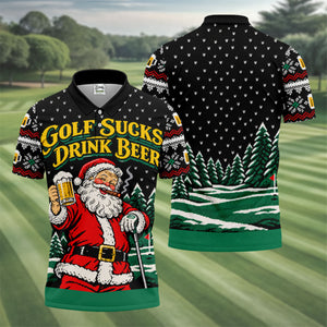 Golf Sucks Drink Beer Santa Christmas Golf Shirt, Mens Golf Polo, Golf Shirts For Men