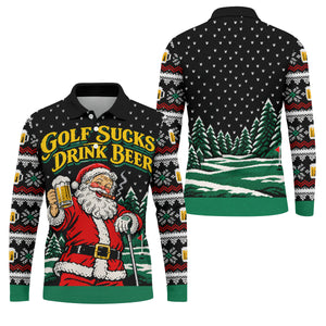 Golf Sucks Drink Beer Santa Christmas Golf Shirt, Mens Golf Polo, Golf Shirts For Men