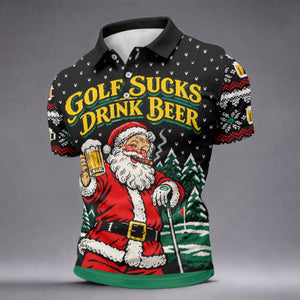 Golf Sucks Drink Beer Santa Christmas Golf Shirt, Mens Golf Polo, Golf Shirts For Men