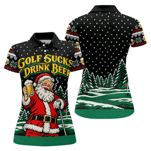 Golf Sucks Drink Beer Santa Christmas Golf Shirt, Womens Golf Tops, Ladies Golf Tops