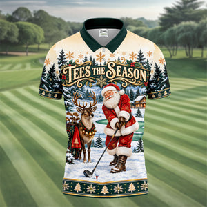 Tees The Season Santa Christmas Golf Shirt, Mens Golf Apparel, Golf Gifts For Men