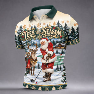 Tees The Season Santa Christmas Golf Shirt, Mens Golf Apparel, Golf Gifts For Men