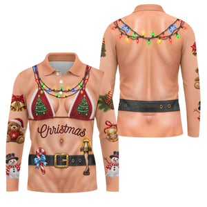 Xmas Tree Bikini Lights Christmas Golf Shirt, Mens Golf Clothing, Mens Golf Shirts