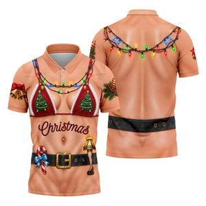 Xmas Tree Bikini Lights Christmas Golf Shirt, Mens Golf Clothing, Mens Golf Shirts