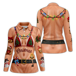 Xmas Tree Bikini Lights Christmas Golf Shirt, Ladies Golf Tops, Womens Golf Shirts