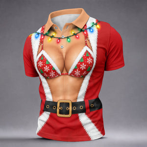 Santa Coat Bikini Lights Christmas Golf Shirt, Golf Polo For Men, Mens Golf Clothing