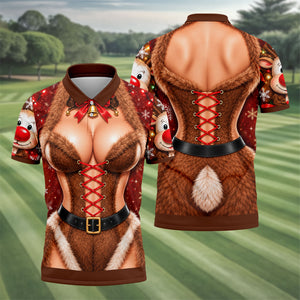 Reindeer Fur Lace Corset Christmas Golf Shirt, Golf Shirts For Men, Mens Golf Polo