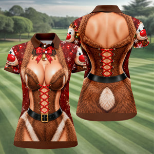 Reindeer Fur Corset Christmas Golf Shirt, Golf Gifts For Women, Womens Golf Apparel