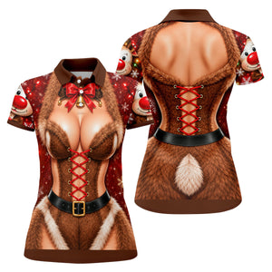 Reindeer Fur Corset Christmas Golf Shirt, Golf Gifts For Women, Womens Golf Apparel