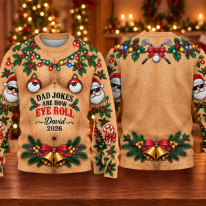 Dad Jokes Eye Roll Ugly Christmas Sweater, Christmas Gifts, Christmas Party Outfit