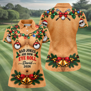 Funny Dad Jokes Eye Roll Christmas Golf Shirt, Ladies Golf Shirts, Ladies Golf Tops