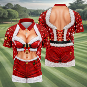 Santa Belt Bikini Abs Christmas Golf Shirt, Golf Gifts For Men, Mens Golf Apparel