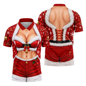 Santa Belt Bikini Abs Christmas Golf Shirt, Golf Gifts For Men, Mens Golf Apparel