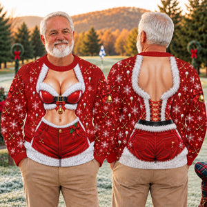 Santa Belt Bikini Ugly Christmas Sweater, Christmas Party Outfit, Golf Lover Gifts