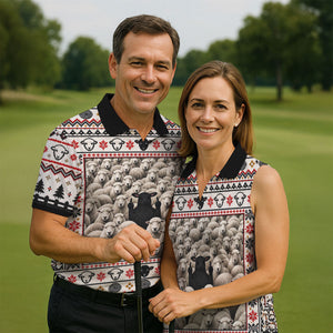 Black Sheep Fair Isle Christmas Golf Shirt, Mens Golf Polo, Mens Holiday Golf Shirts