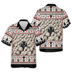Black Sheep Fair Isle Christmas Golf Shirt, Mens Golf Polo, Mens Holiday Golf Shirts