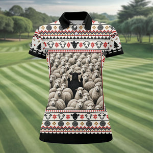 Black Sheep Fair Isle Christmas Golf Shirt, Ladies Golf Apparel, Golf Gifts For Women
